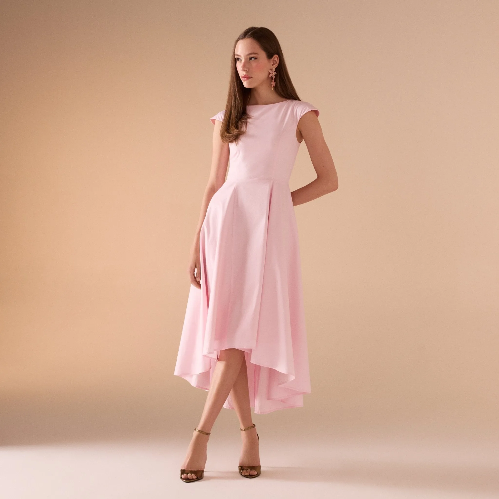 Cap Sleeves Poplin Midi Dress