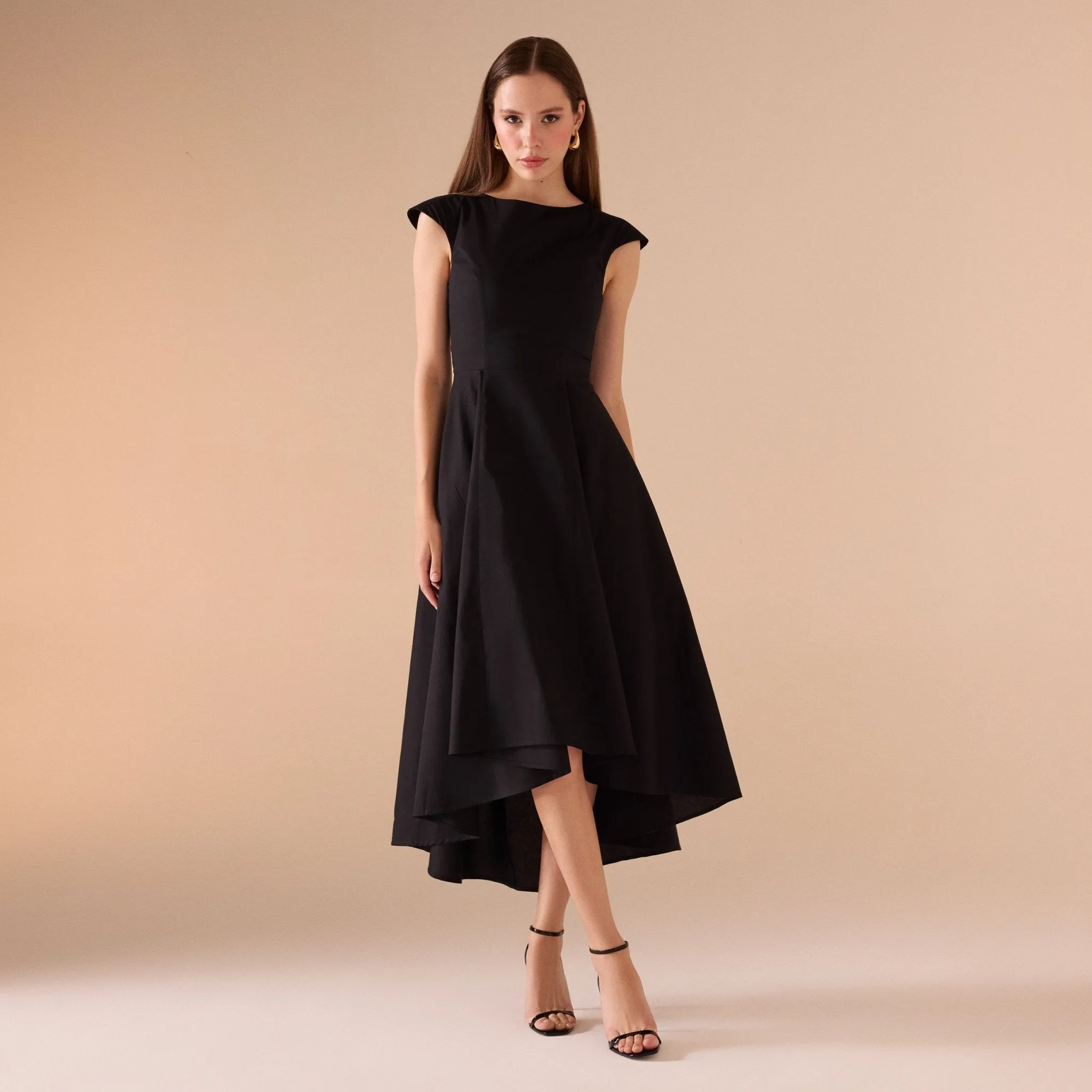 Cap Sleeves Poplin Midi Dress