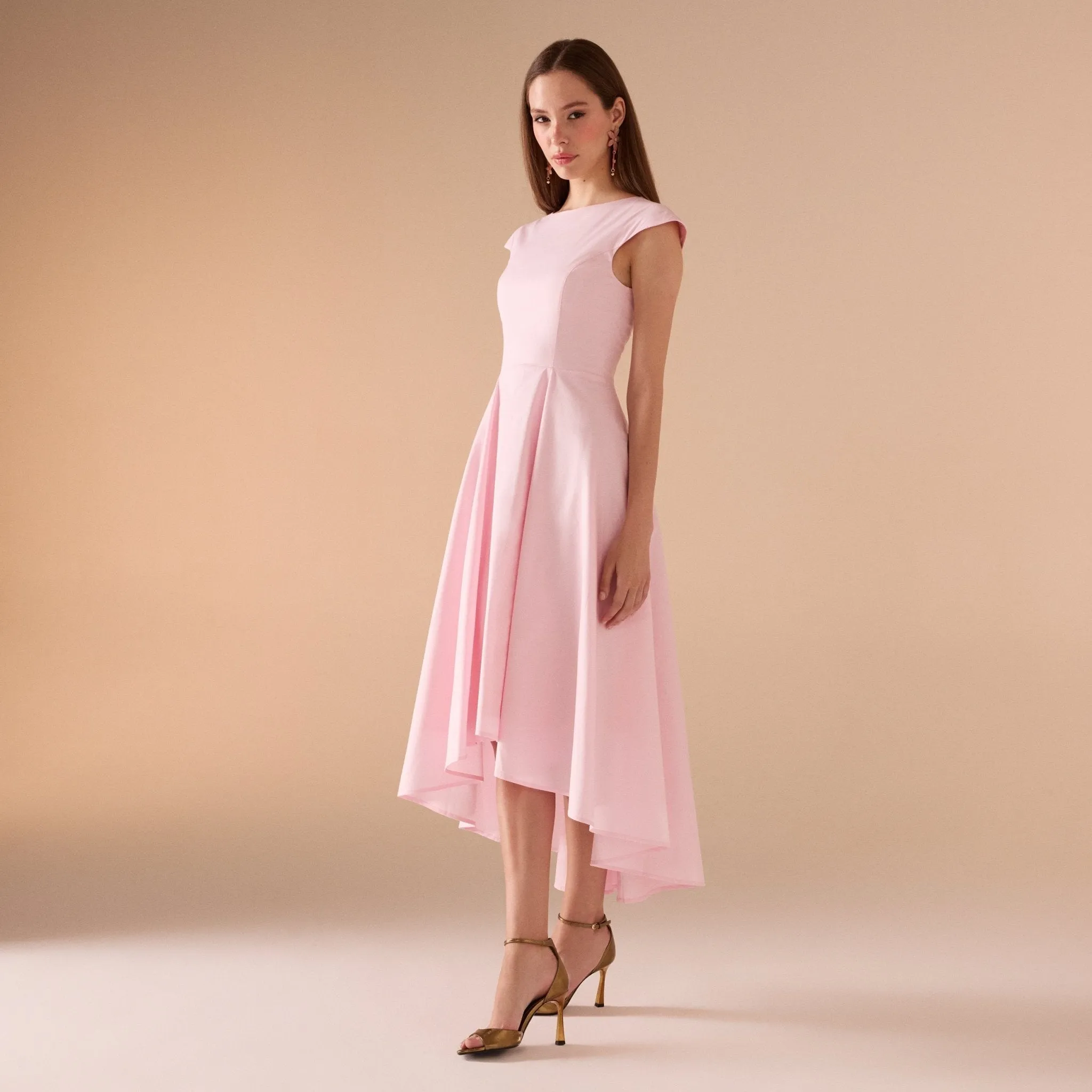 Cap Sleeves Poplin Midi Dress