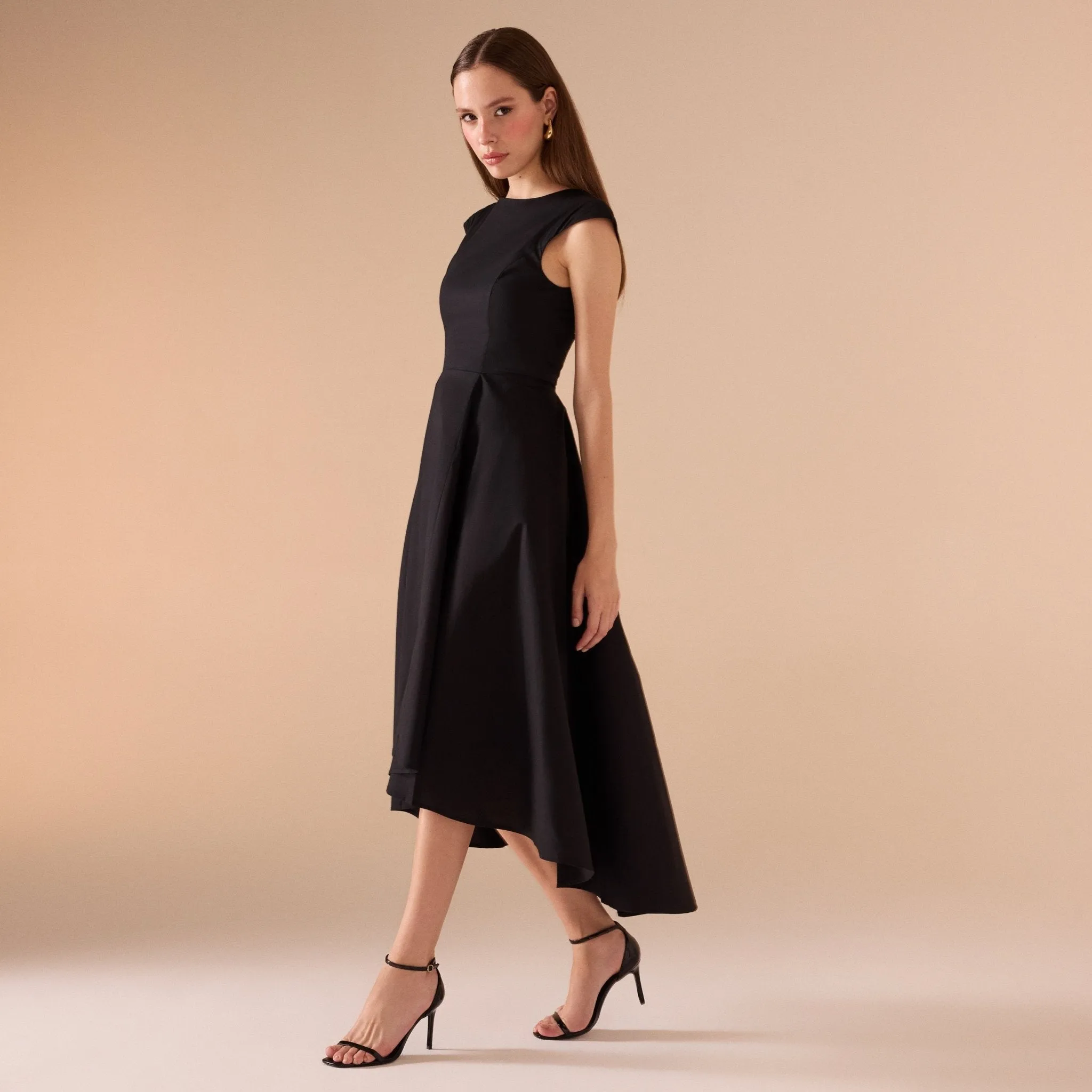 Cap Sleeves Poplin Midi Dress