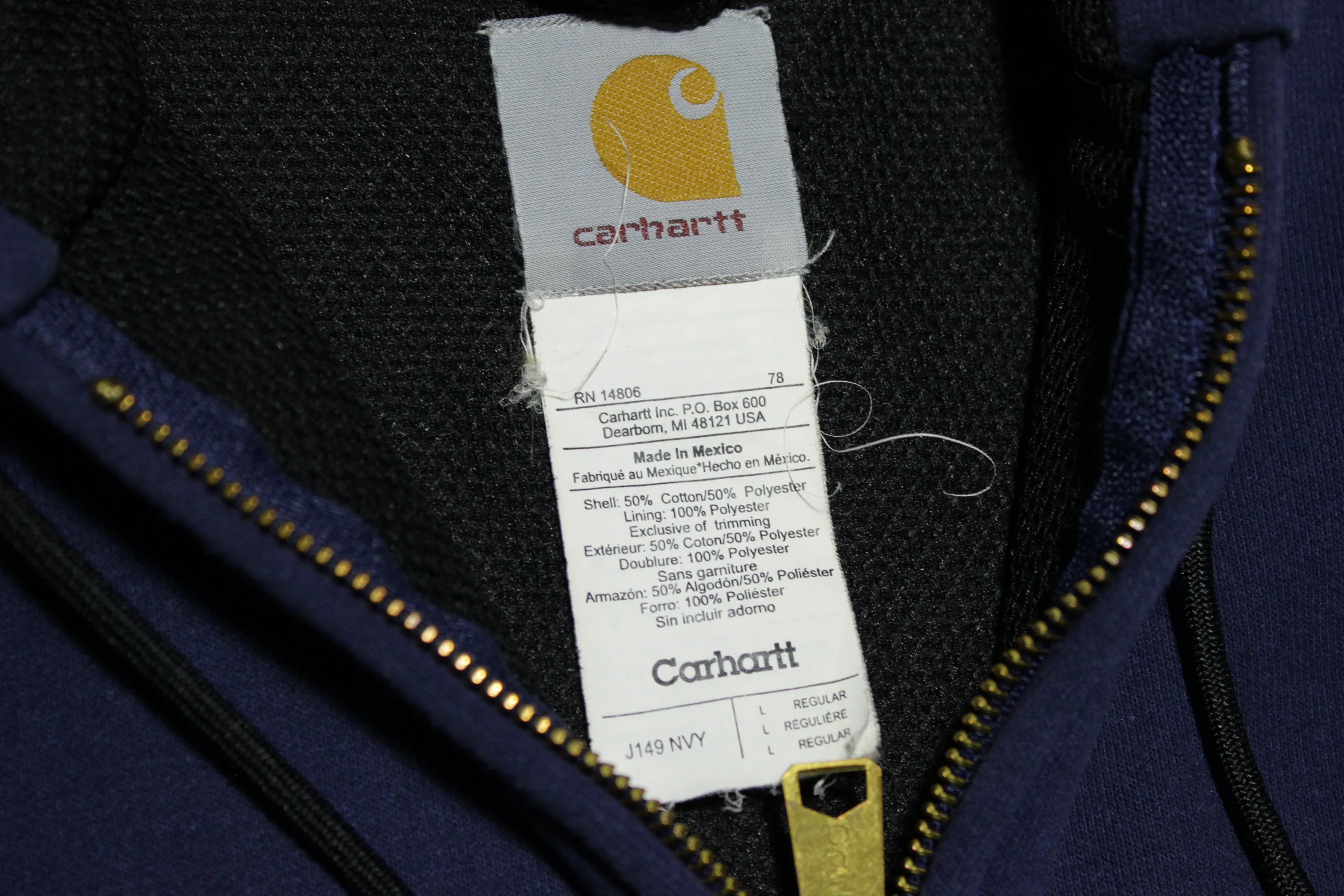 Carhartt J149 NVY Blue Thermal Lined Hoodie Sweatshirt Zip Heavy Duty Jacket
