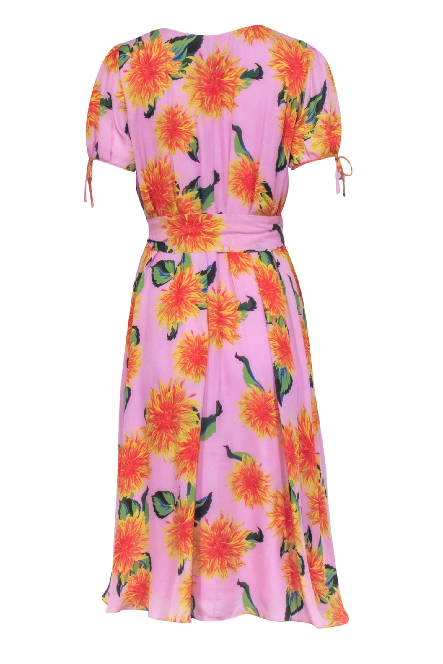 Carolina Herrera - Pink w/ Orange Floral Print Silk Wrap Midi Dress Sz 2