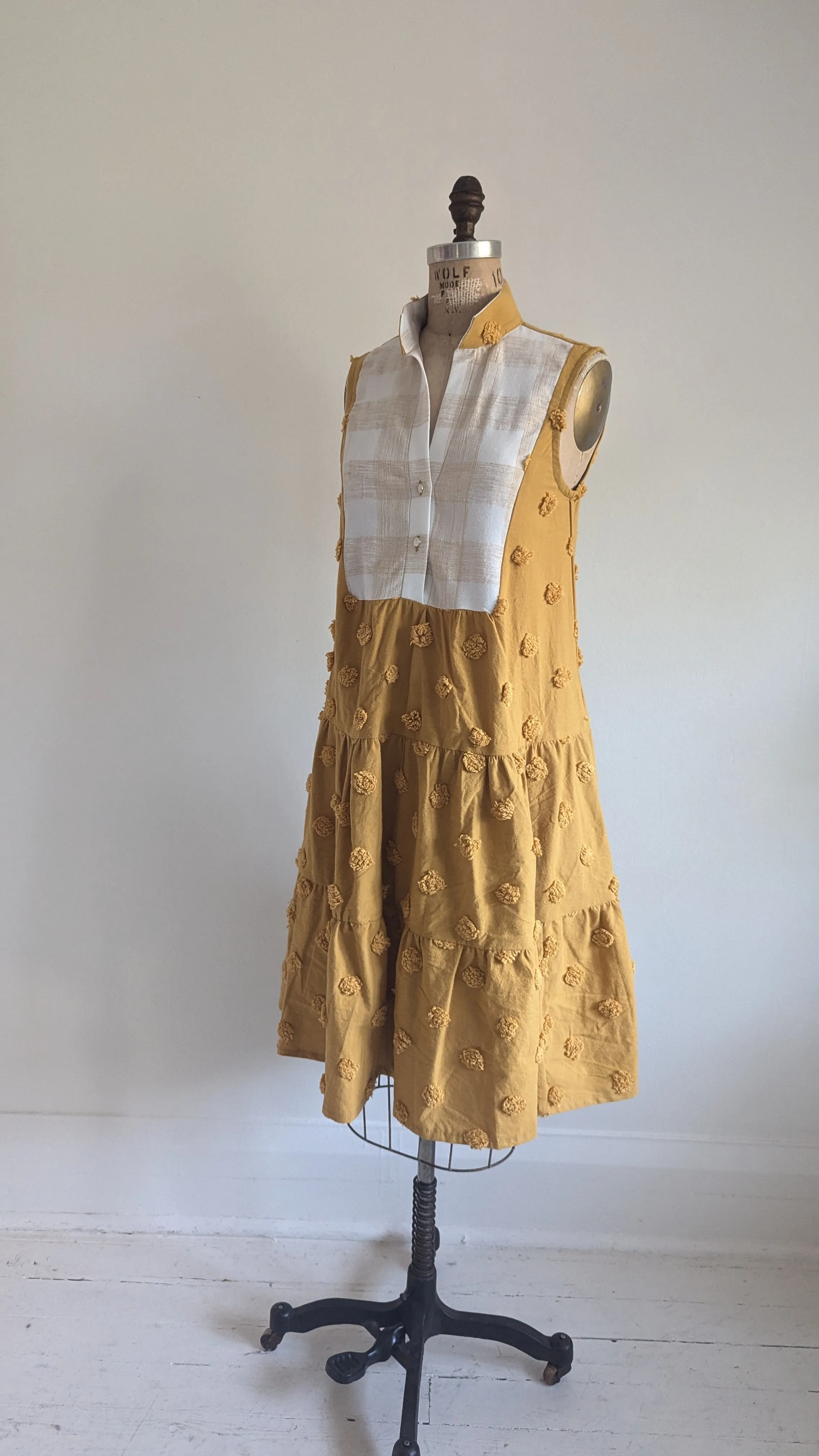 Carrie Dress - One of a Kind Upcycled & Vintage Cotton & Chenille Size XS/S #CAR1