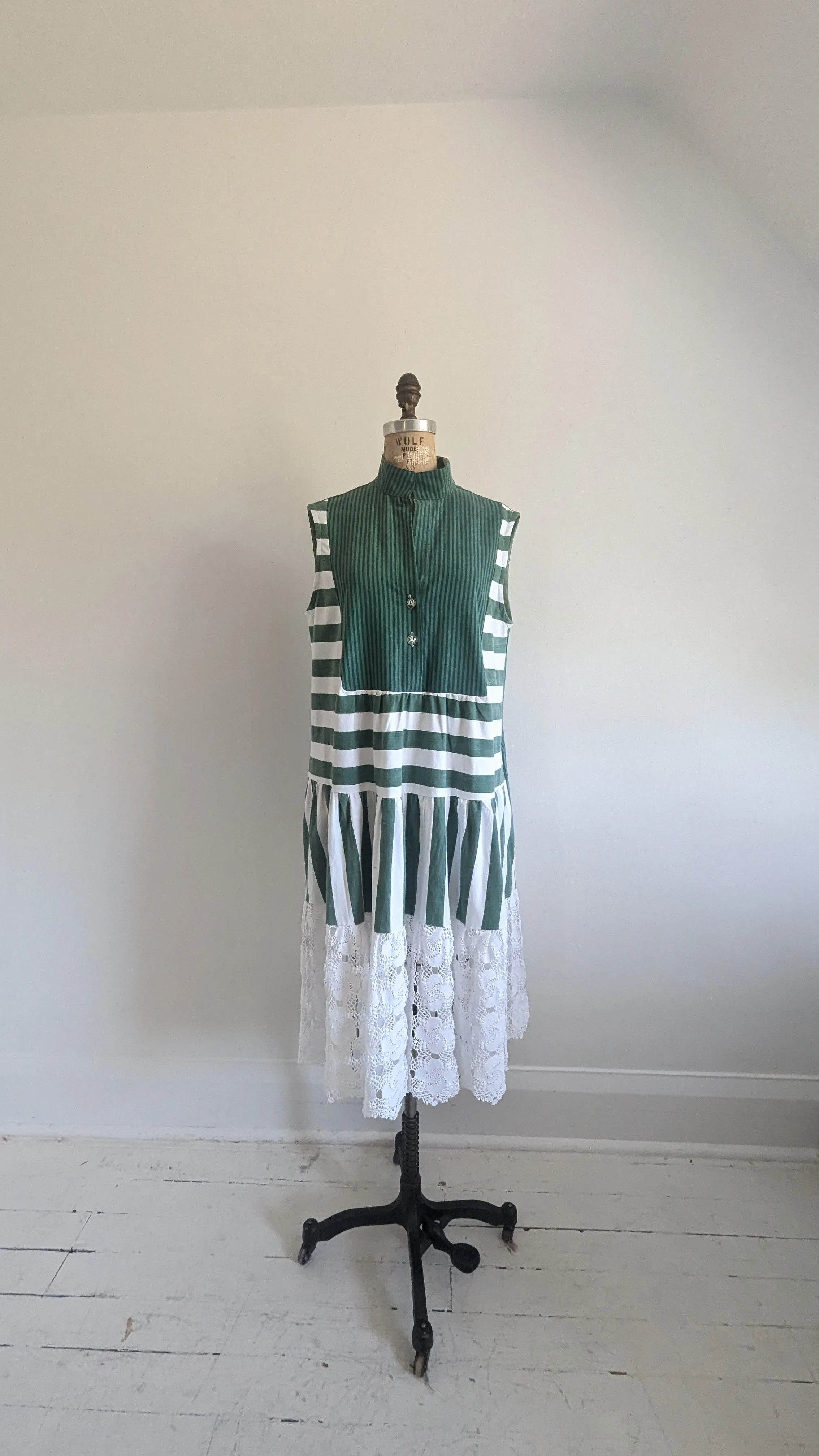 Carrie Dress - One of a Kind Upcycled & Vintage Cotton & Crochet Size L/XL #CAR9