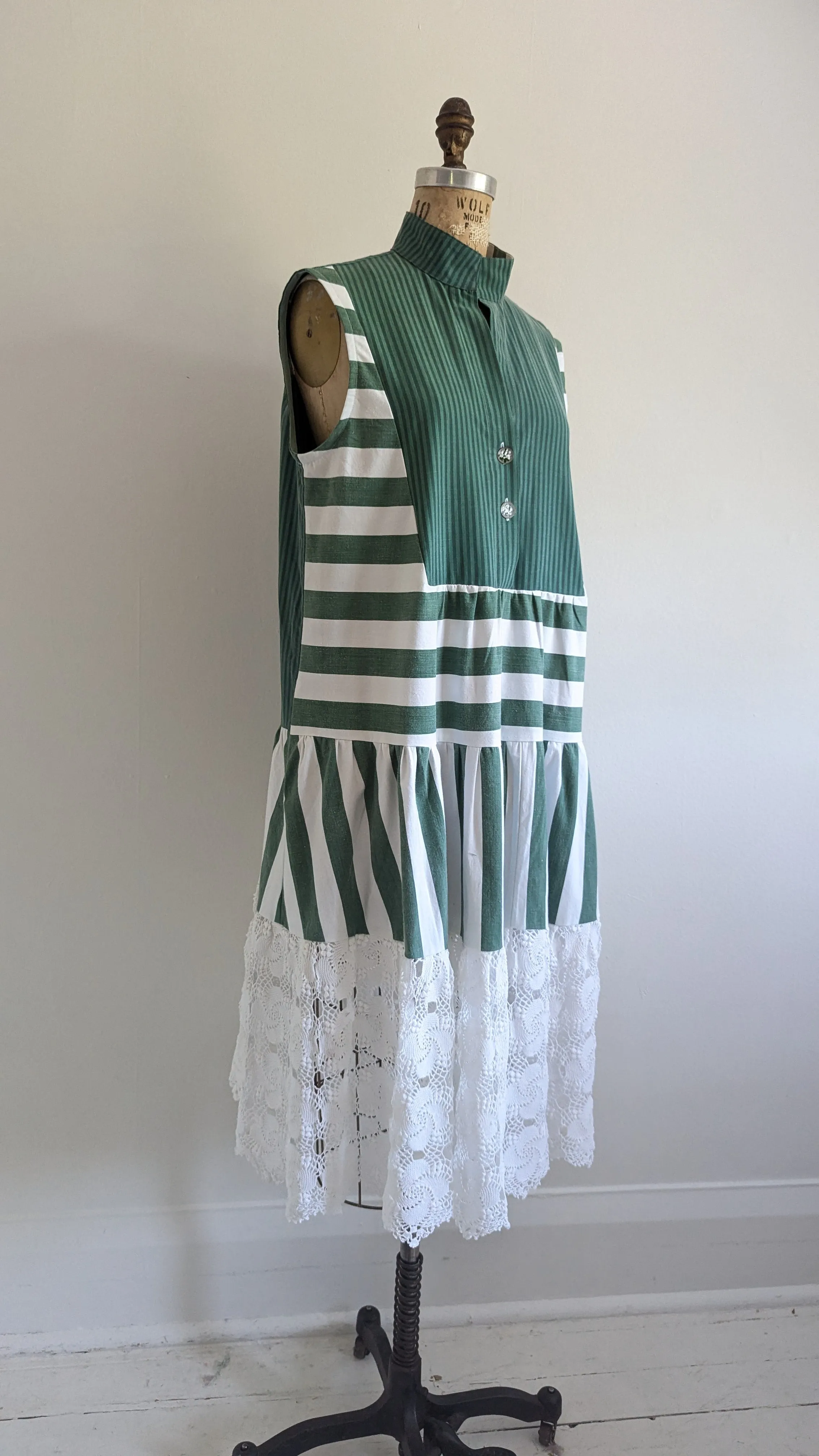 Carrie Dress - One of a Kind Upcycled & Vintage Cotton & Crochet Size L/XL #CAR9