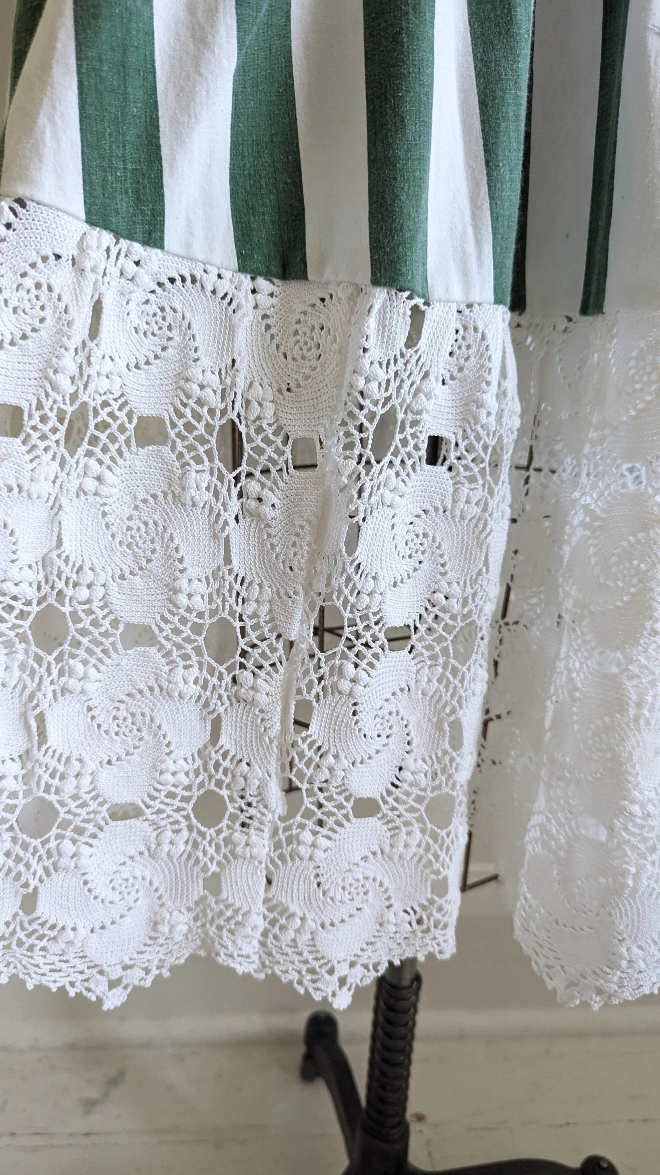 Carrie Dress - One of a Kind Upcycled & Vintage Cotton & Crochet Size L/XL #CAR9