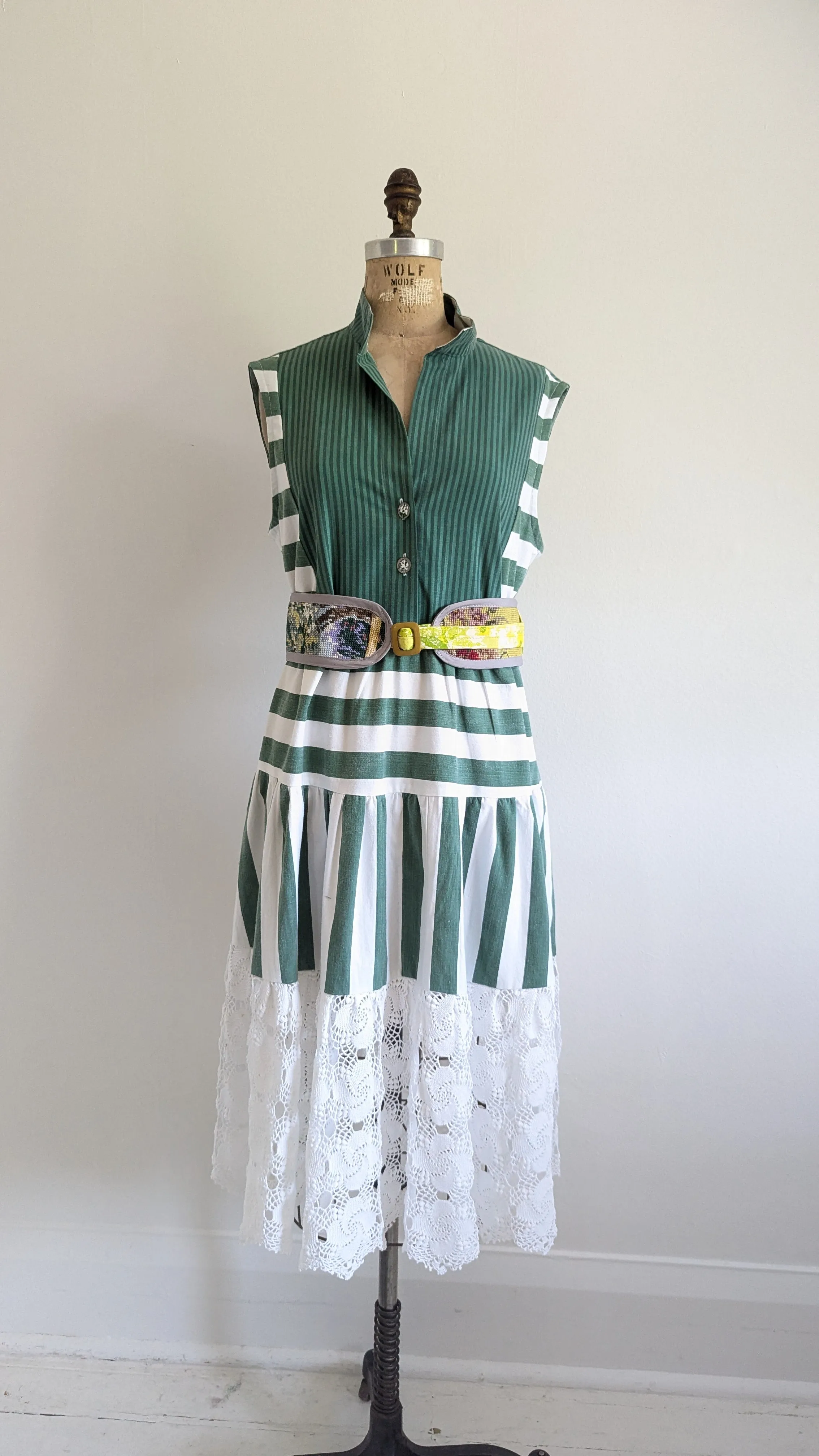 Carrie Dress - One of a Kind Upcycled & Vintage Cotton & Crochet Size L/XL #CAR9