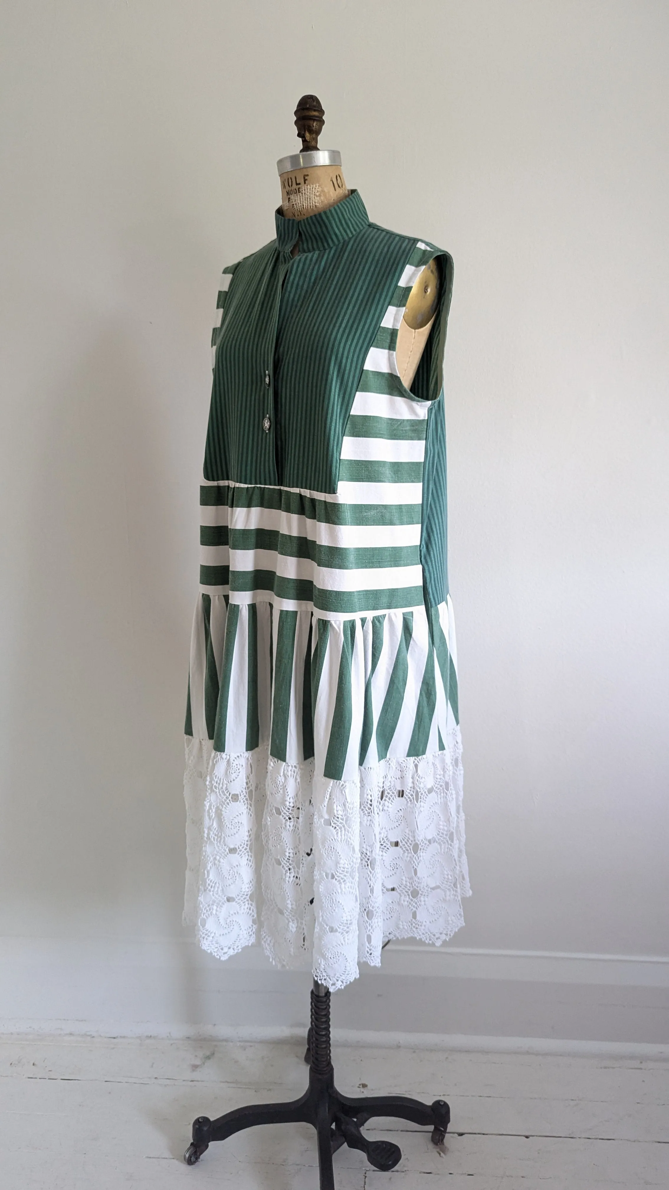 Carrie Dress - One of a Kind Upcycled & Vintage Cotton & Crochet Size L/XL #CAR9
