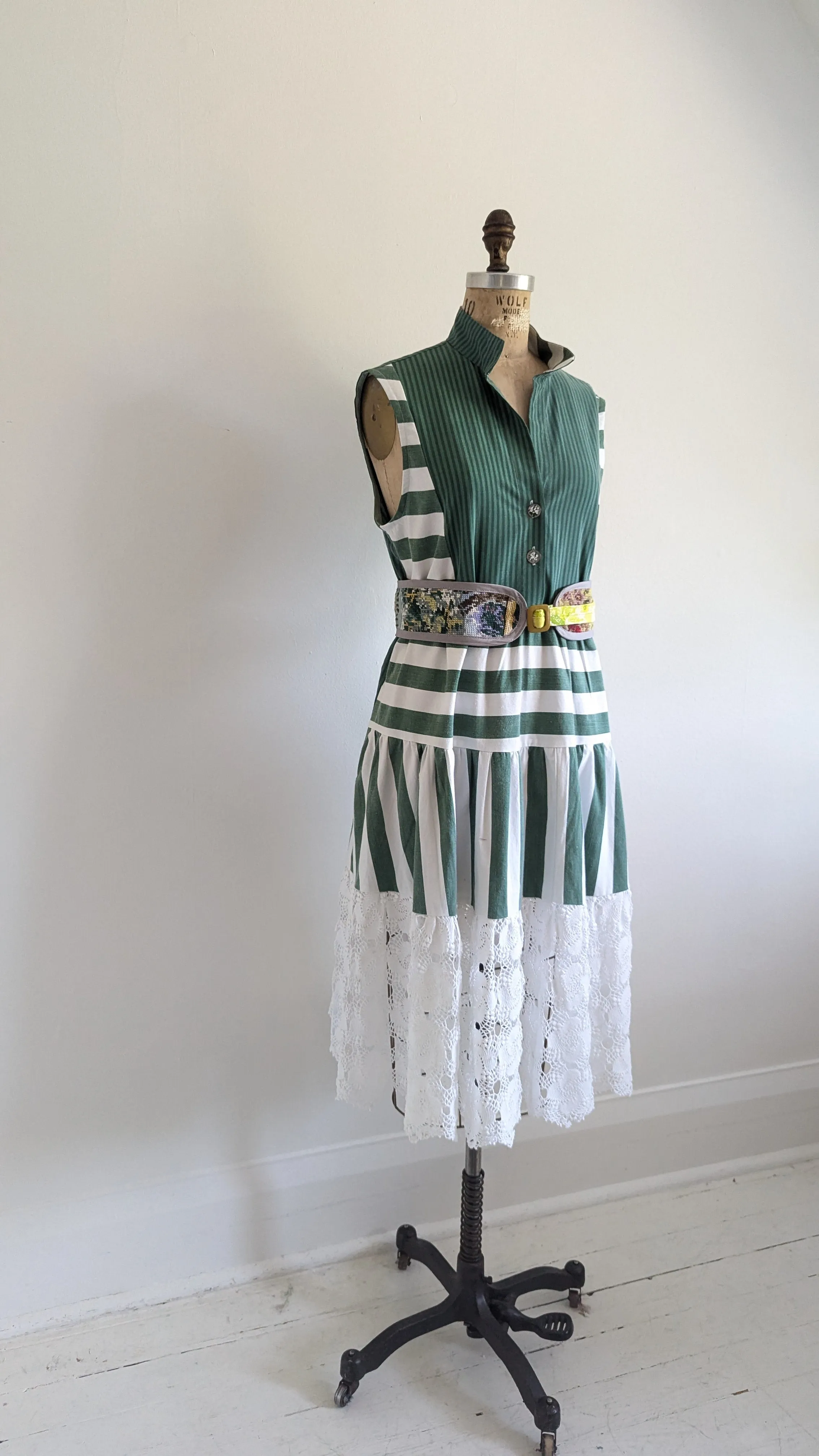 Carrie Dress - One of a Kind Upcycled & Vintage Cotton & Crochet Size L/XL #CAR9