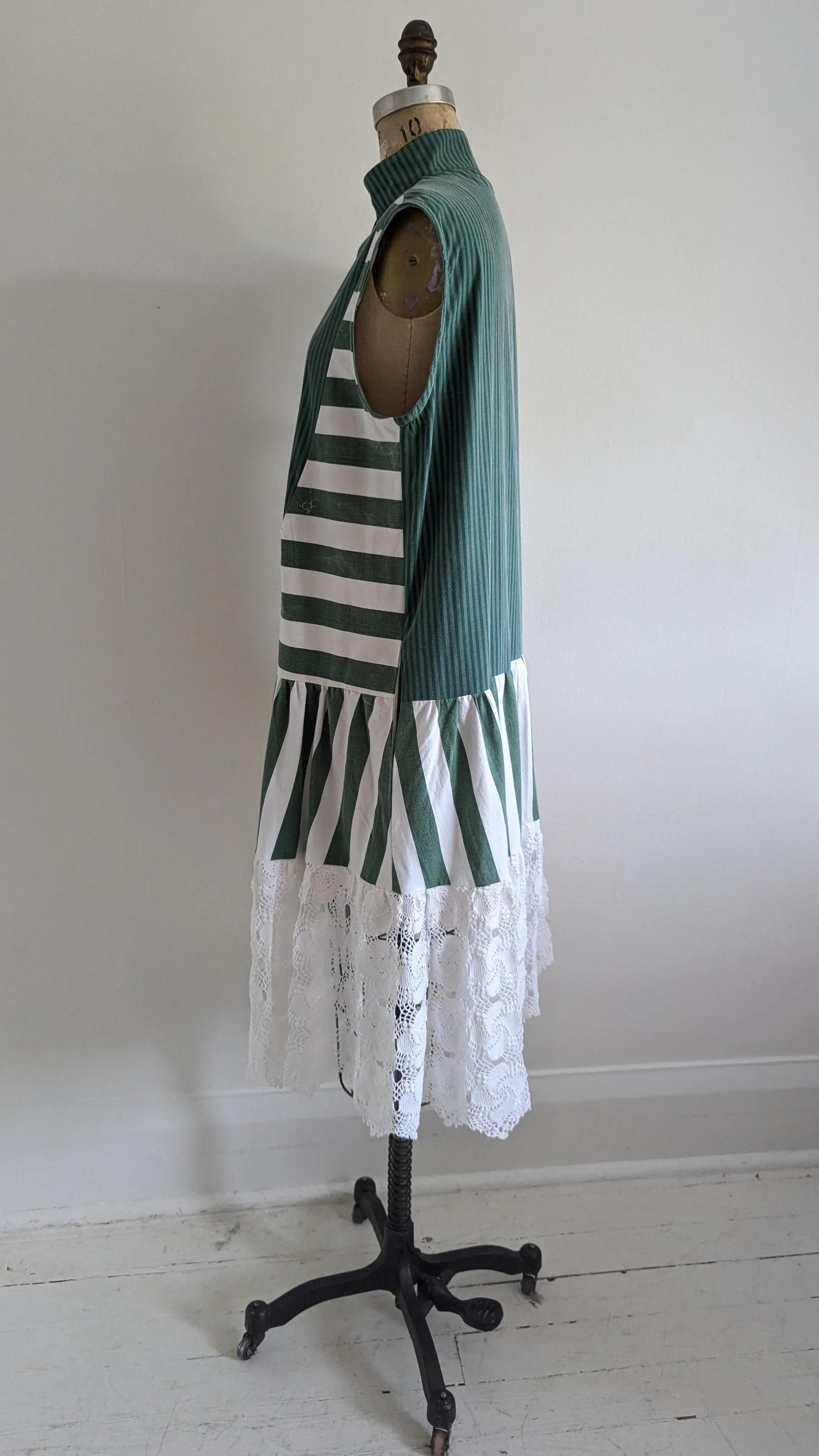 Carrie Dress - One of a Kind Upcycled & Vintage Cotton & Crochet Size L/XL #CAR9