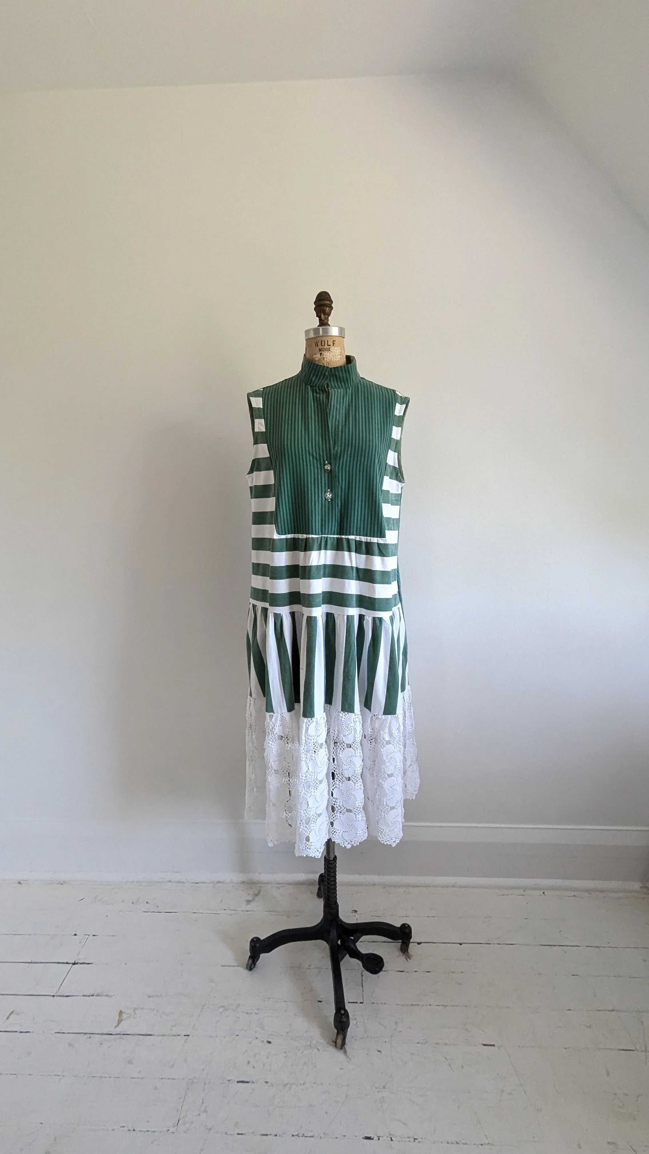 Carrie Dress - One of a Kind Upcycled & Vintage Cotton & Crochet Size L/XL #CAR9