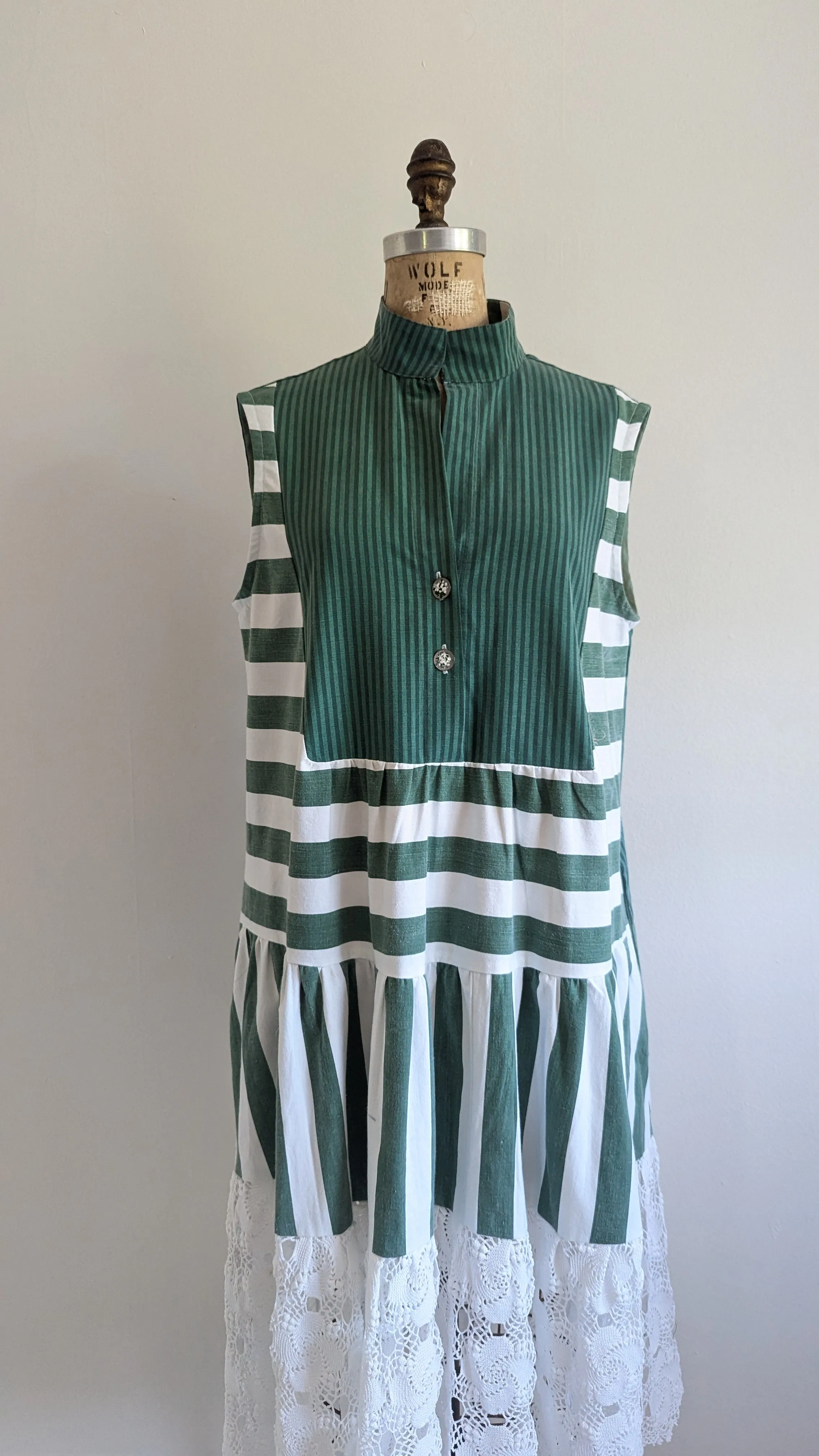 Carrie Dress - One of a Kind Upcycled & Vintage Cotton & Crochet Size L/XL #CAR9