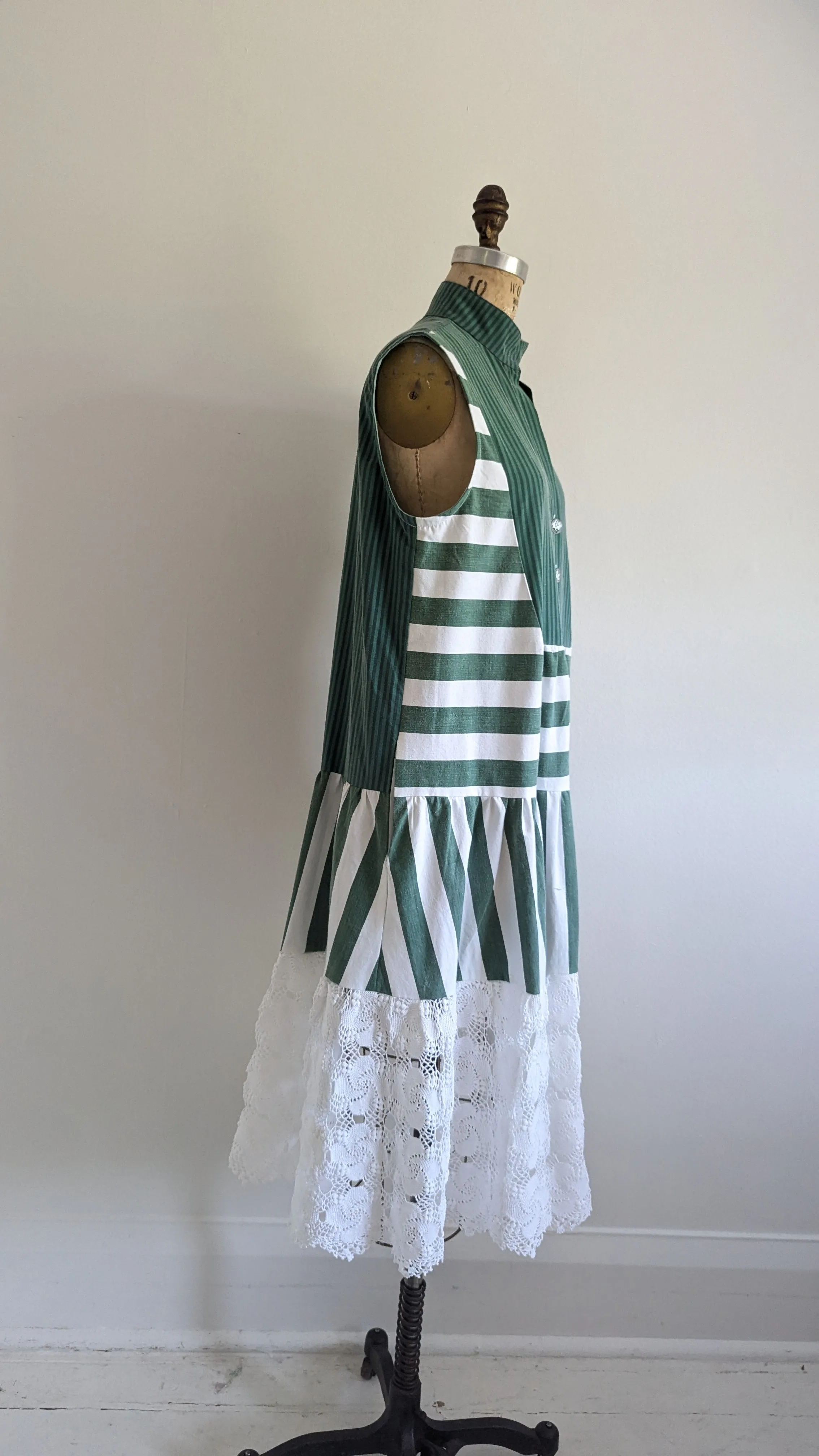 Carrie Dress - One of a Kind Upcycled & Vintage Cotton & Crochet Size L/XL #CAR9