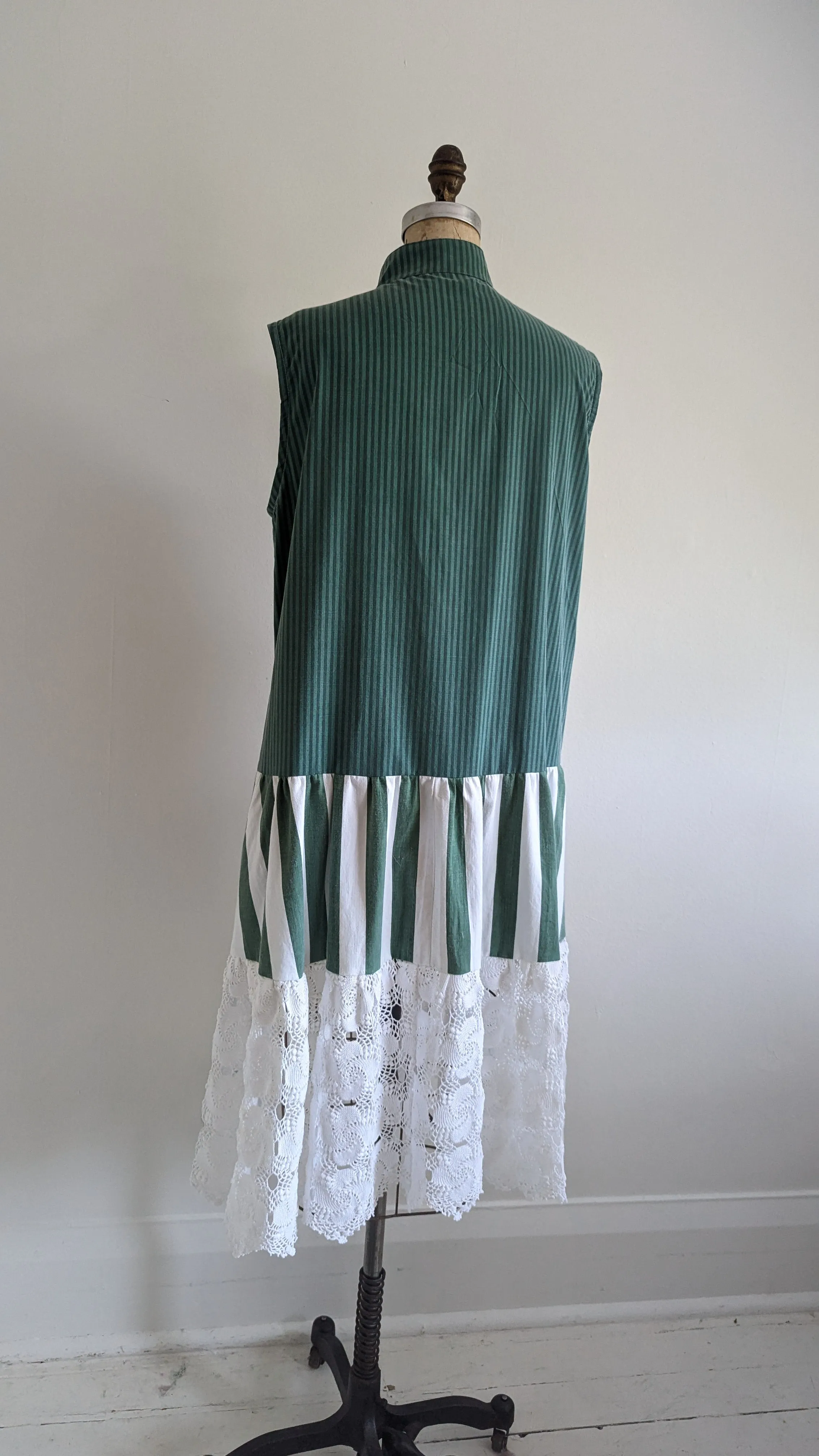 Carrie Dress - One of a Kind Upcycled & Vintage Cotton & Crochet Size L/XL #CAR9