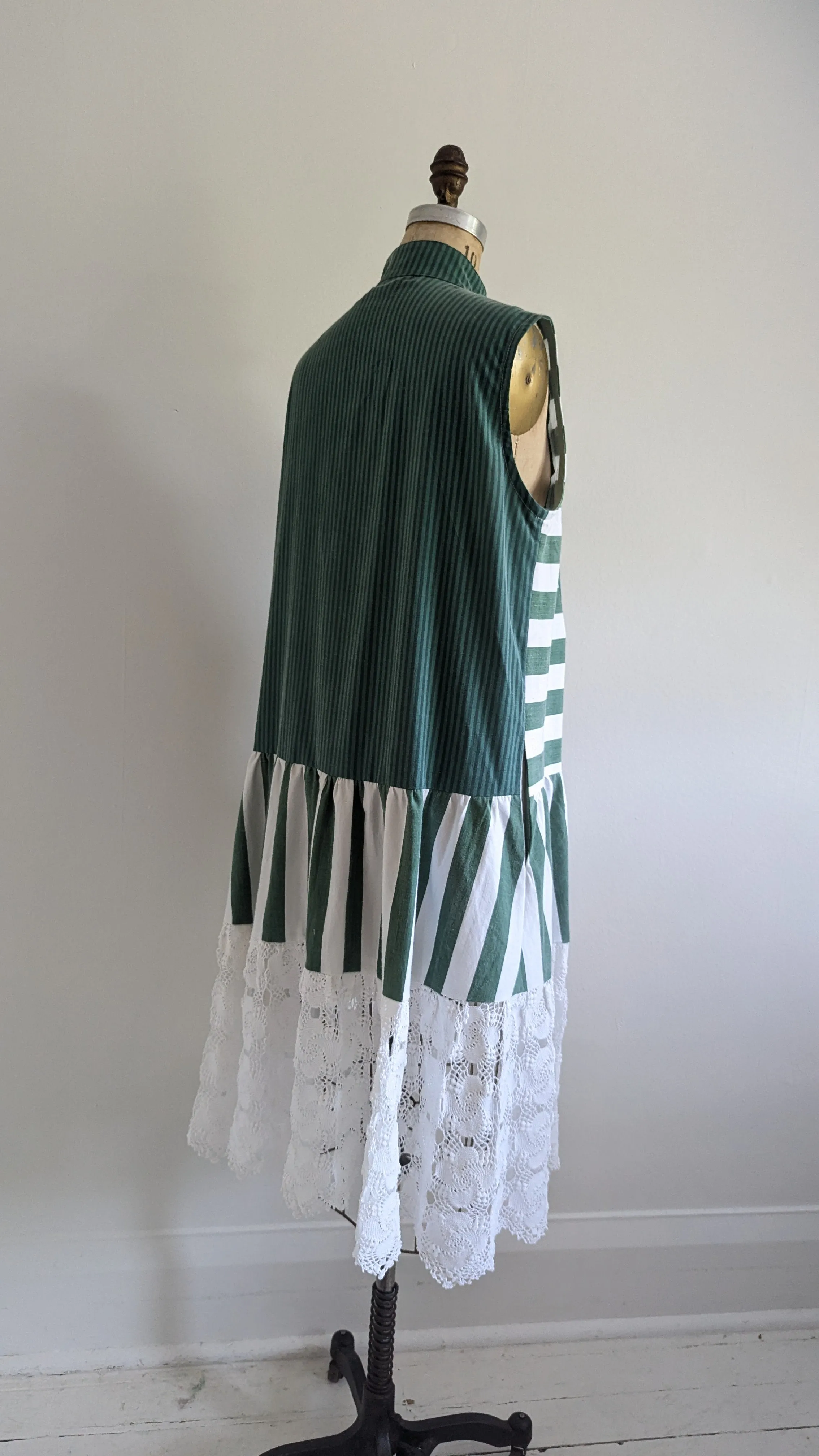 Carrie Dress - One of a Kind Upcycled & Vintage Cotton & Crochet Size L/XL #CAR9