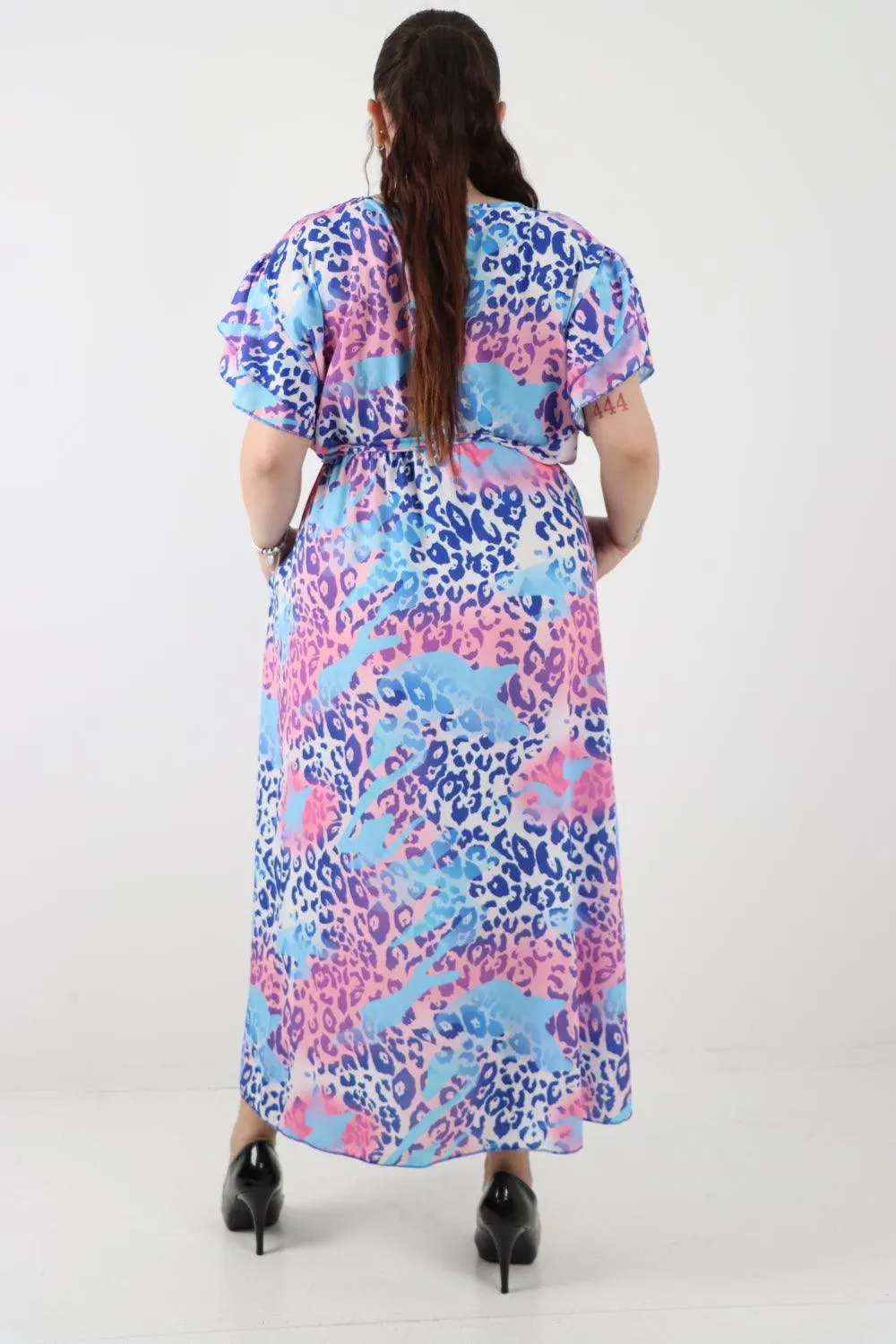 Cheetah Print Wrap Tie Fasten Maxi Dress