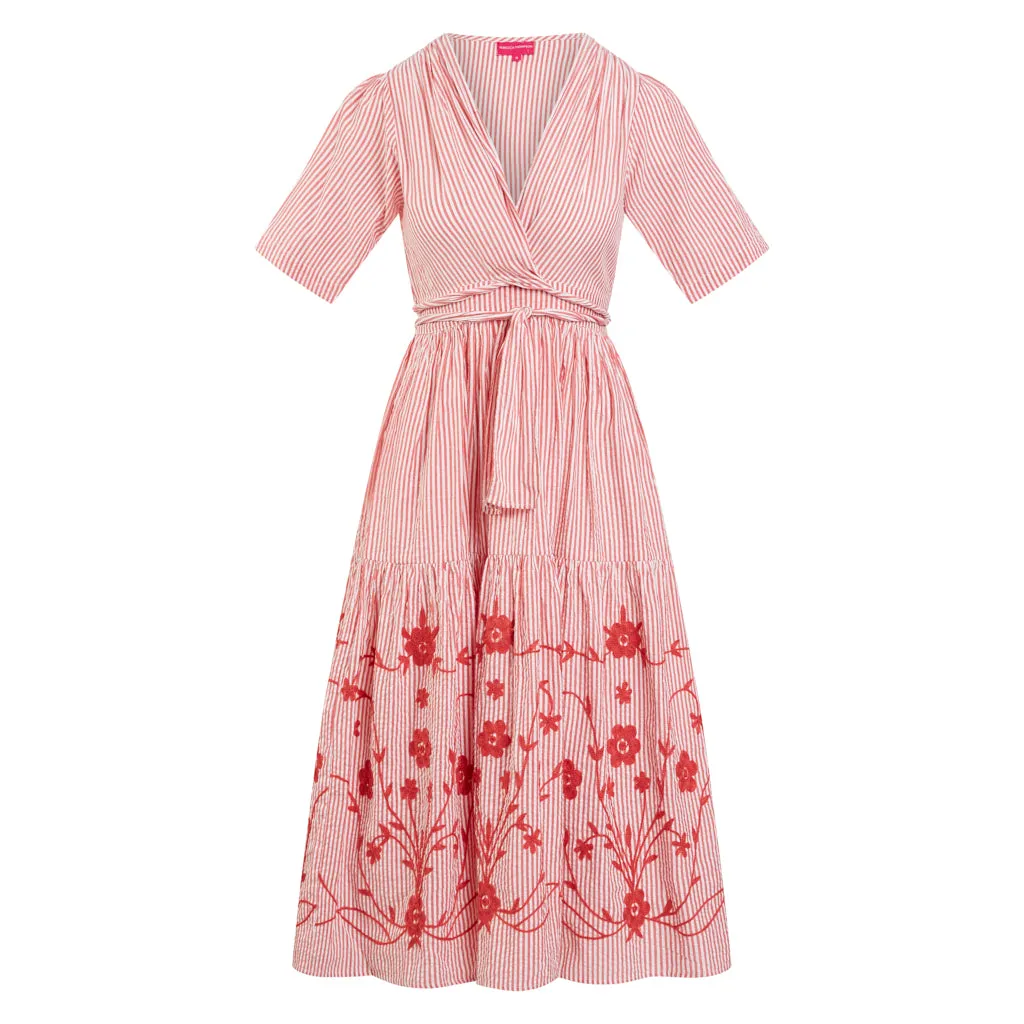 Cherry Seersucker Wrap Dress
