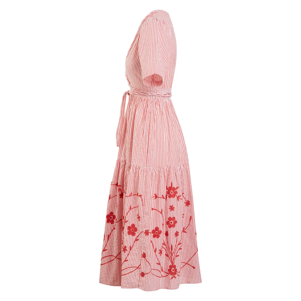 Cherry Seersucker Wrap Dress