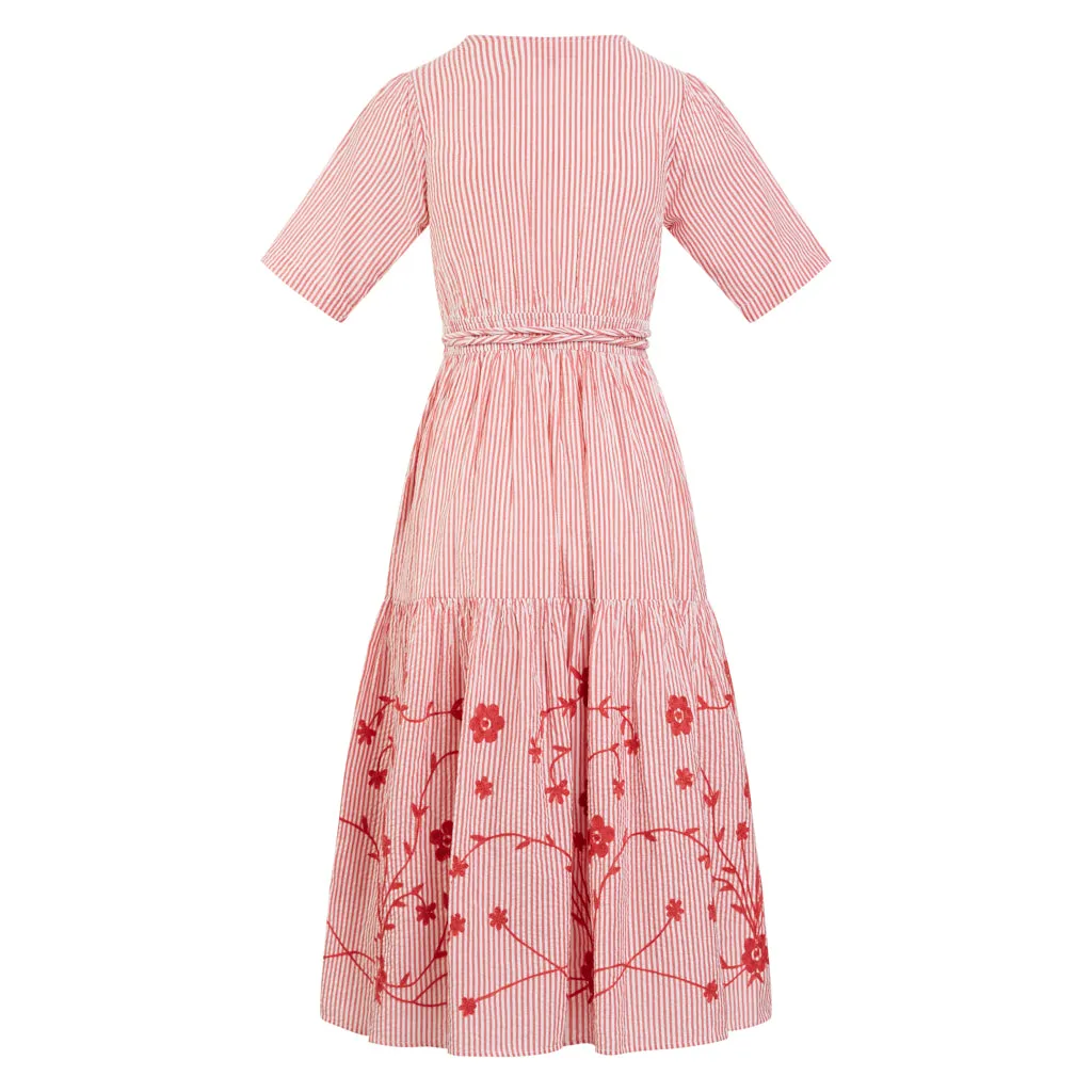 Cherry Seersucker Wrap Dress