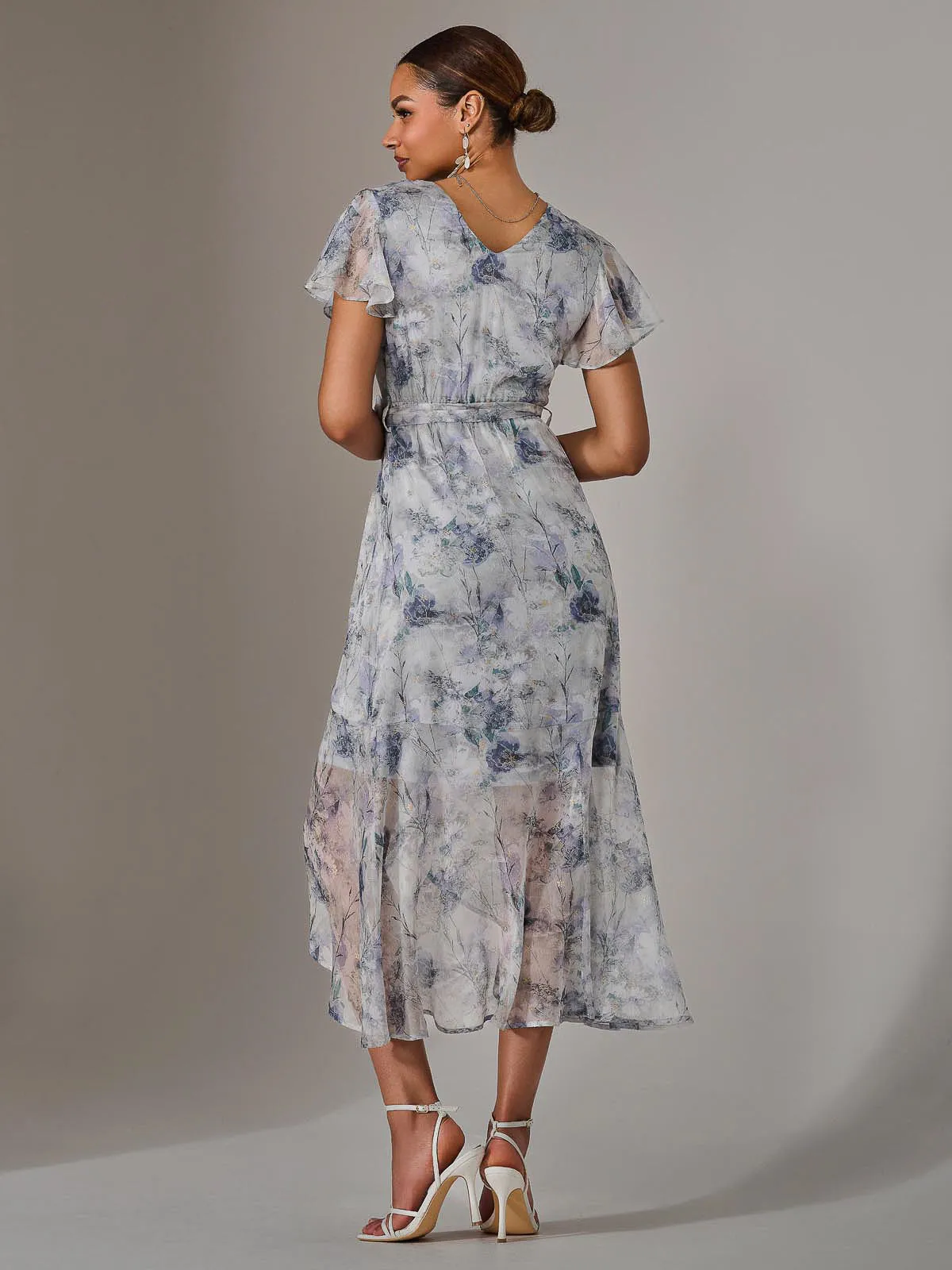 Chiffon Wrap Midi Dress, Blue Floral