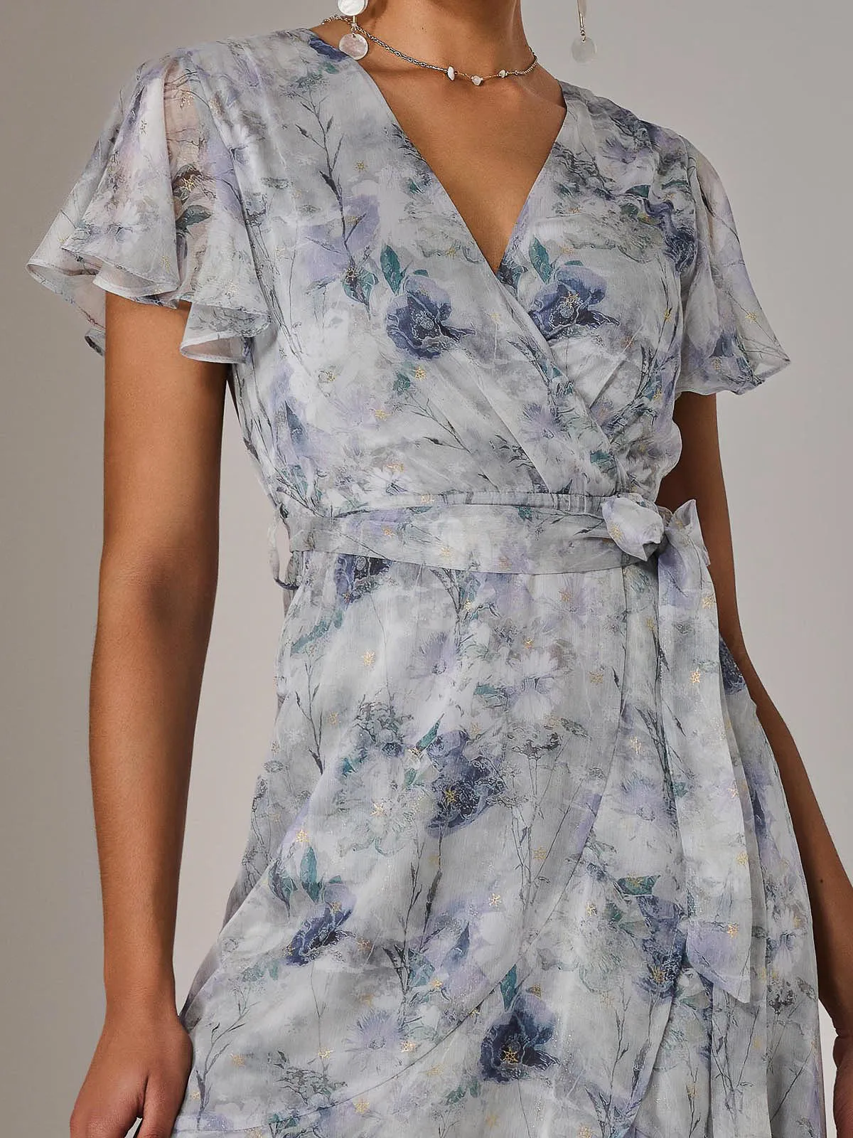 Chiffon Wrap Midi Dress, Blue Floral