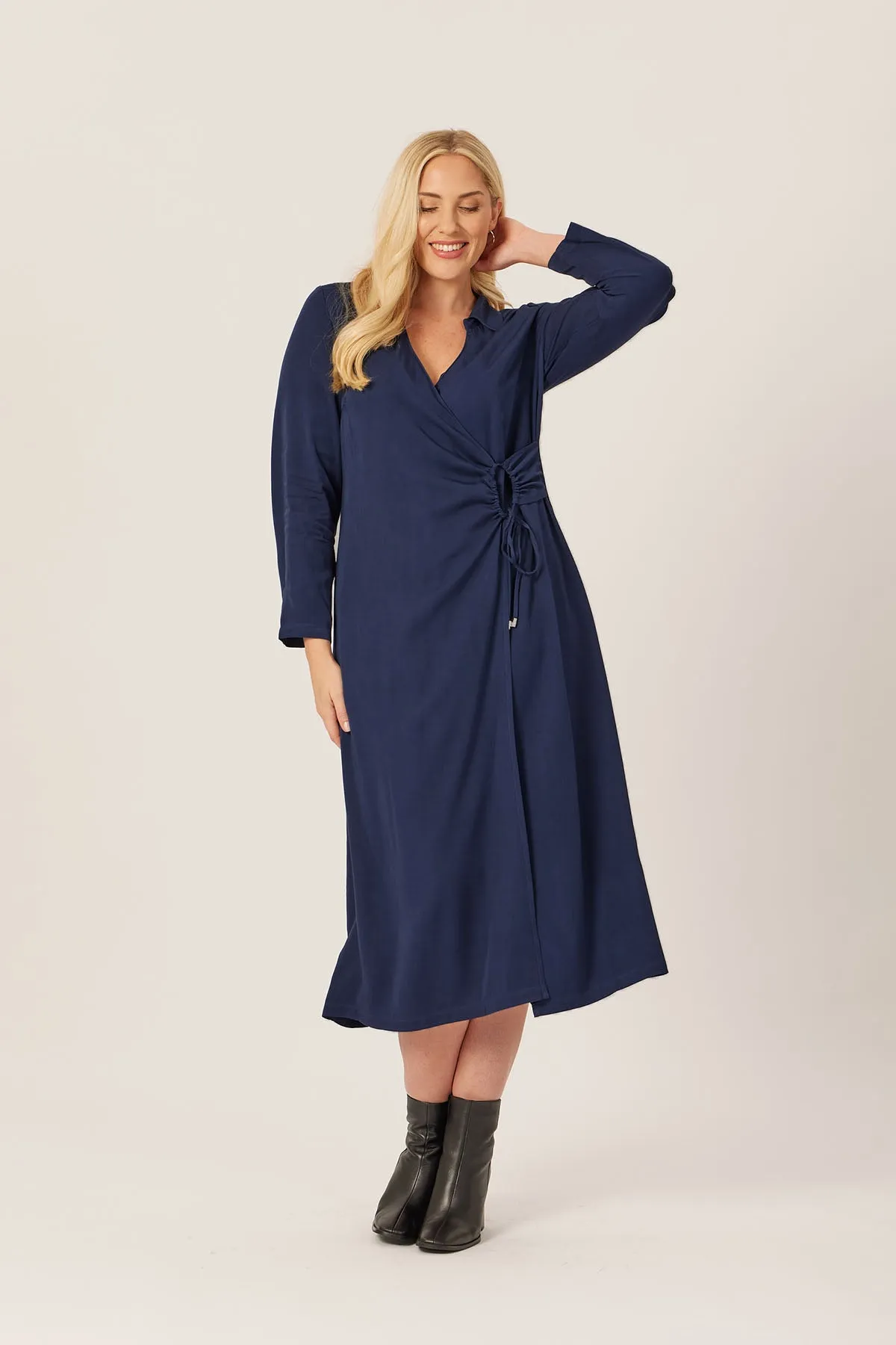 Christina - Wrap Midi Dress - Navy