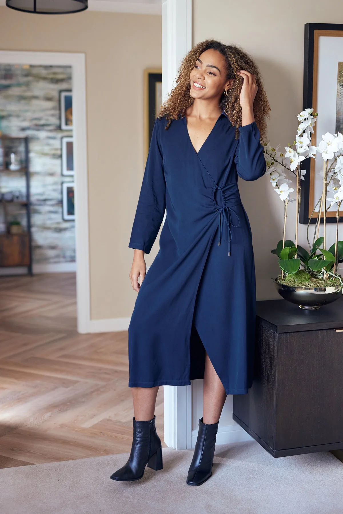 Christina - Wrap Midi Dress - Navy