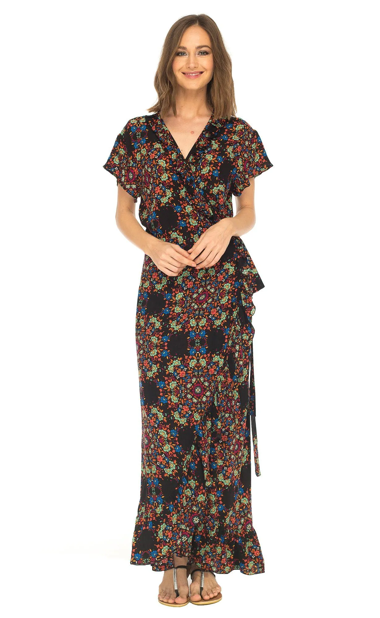 Claire Long Floral Summer Wrap Dress