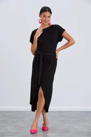 Classic Wrap Midi Dress in Timeless Black