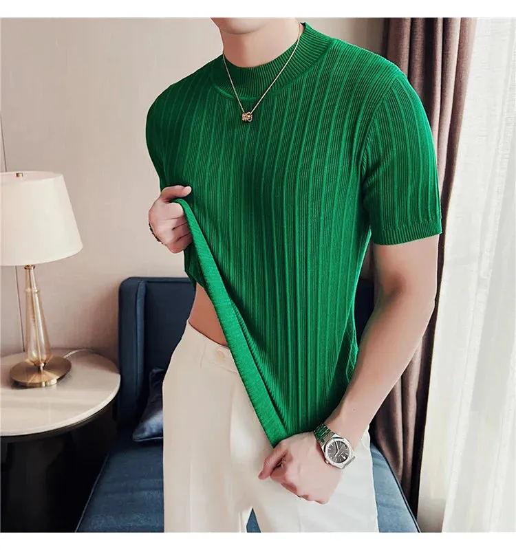 Classy ribbed knit solid mockneck t-shirt turtleneck t-shirt