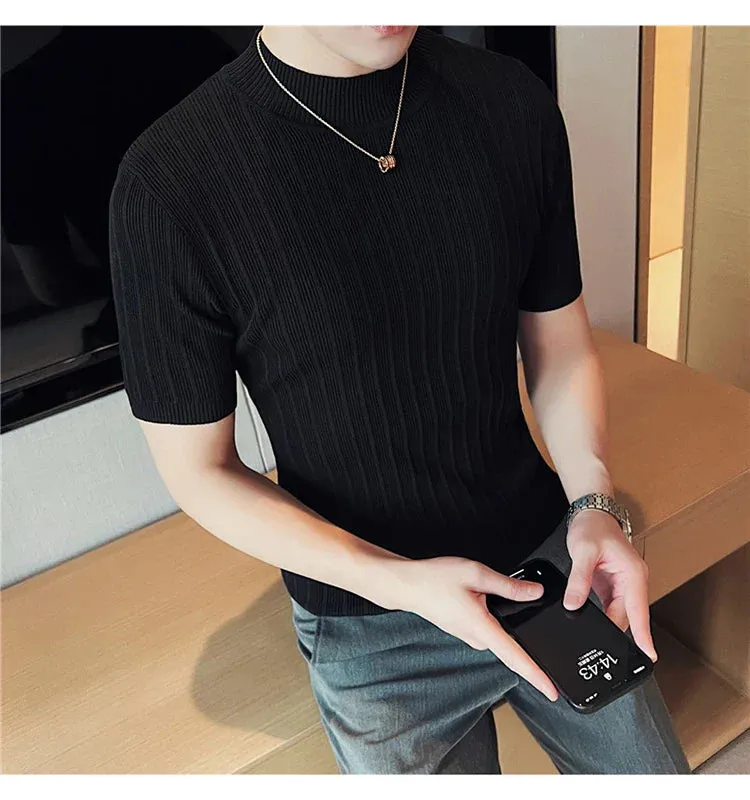 Classy ribbed knit solid mockneck t-shirt turtleneck t-shirt