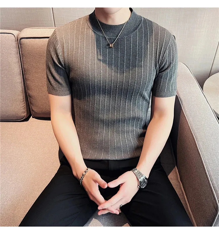 Classy ribbed knit solid mockneck t-shirt turtleneck t-shirt