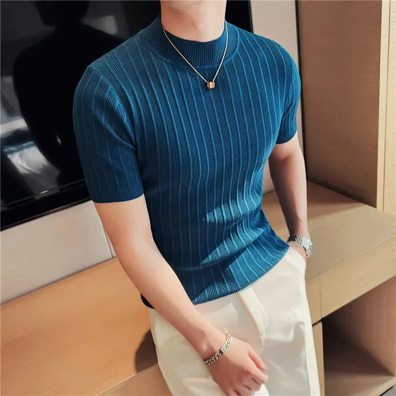 Classy ribbed knit solid mockneck t-shirt turtleneck t-shirt