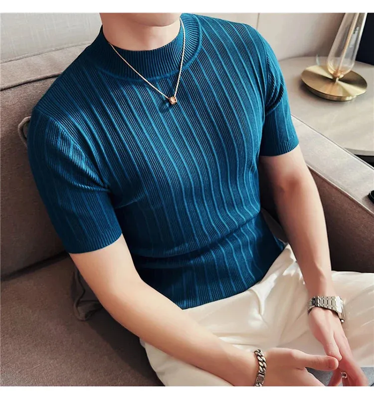 Classy ribbed knit solid mockneck t-shirt turtleneck t-shirt