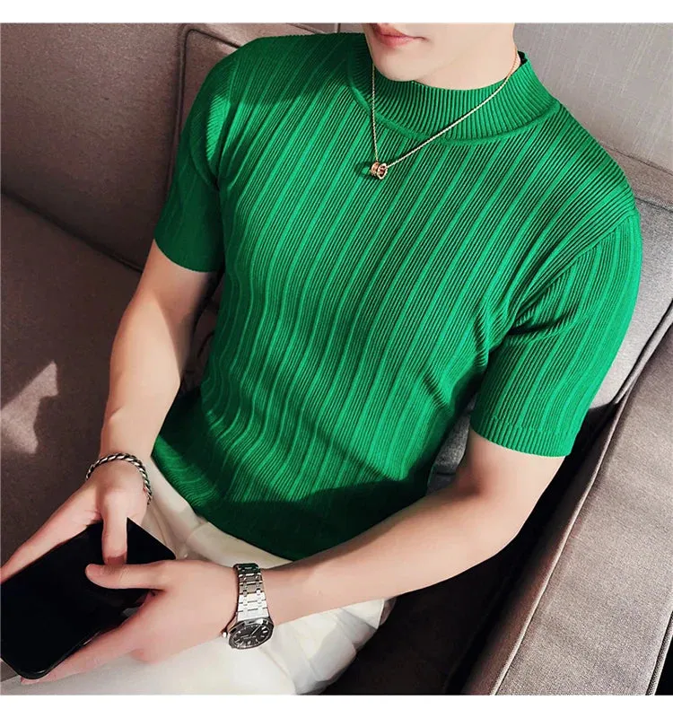 Classy ribbed knit solid mockneck t-shirt turtleneck t-shirt
