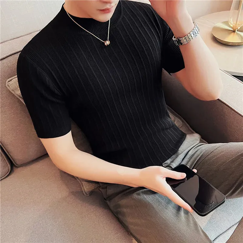Classy ribbed knit solid mockneck t-shirt turtleneck t-shirt