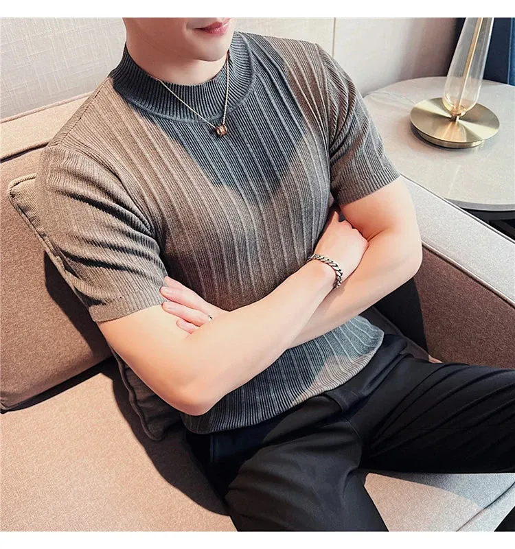 Classy ribbed knit solid mockneck t-shirt turtleneck t-shirt