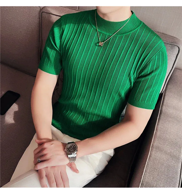 Classy ribbed knit solid mockneck t-shirt turtleneck t-shirt