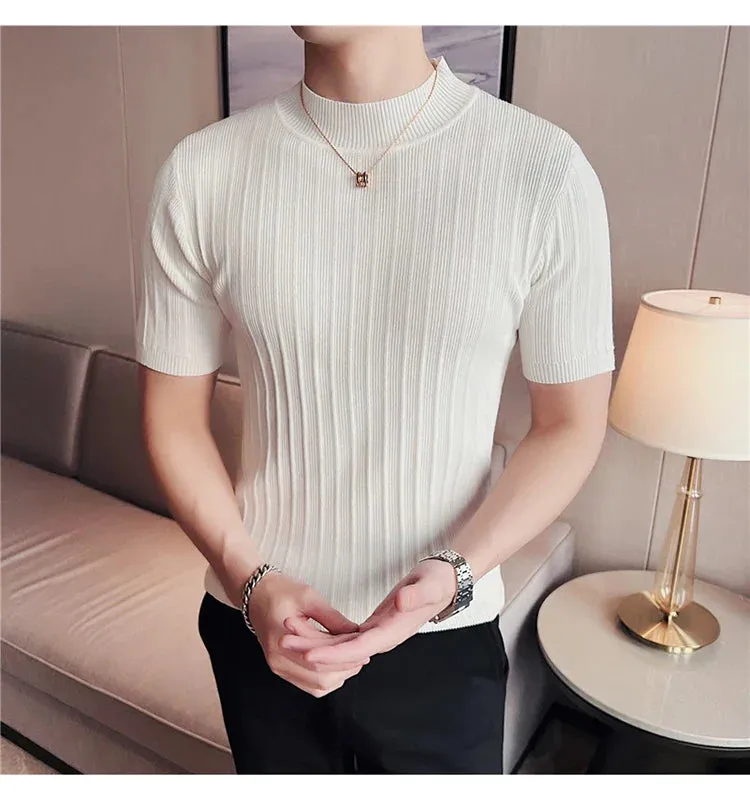 Classy ribbed knit solid mockneck t-shirt turtleneck t-shirt