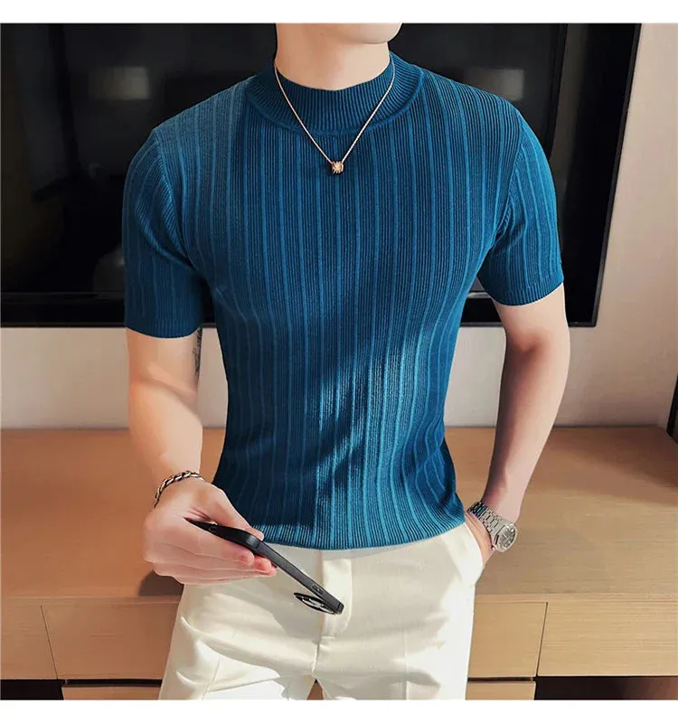 Classy ribbed knit solid mockneck t-shirt turtleneck t-shirt