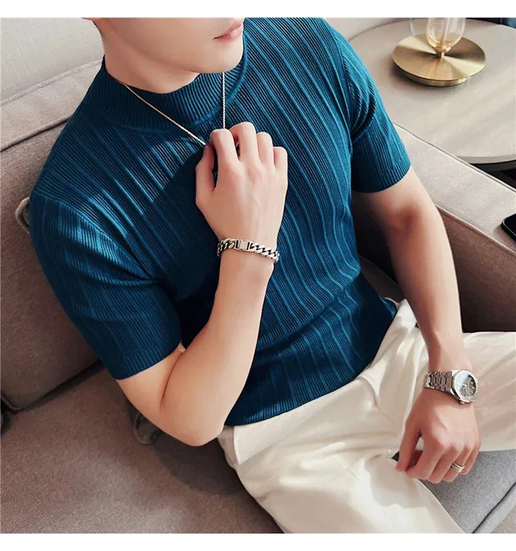 Classy ribbed knit solid mockneck t-shirt turtleneck t-shirt