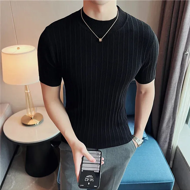 Classy ribbed knit solid mockneck t-shirt turtleneck t-shirt