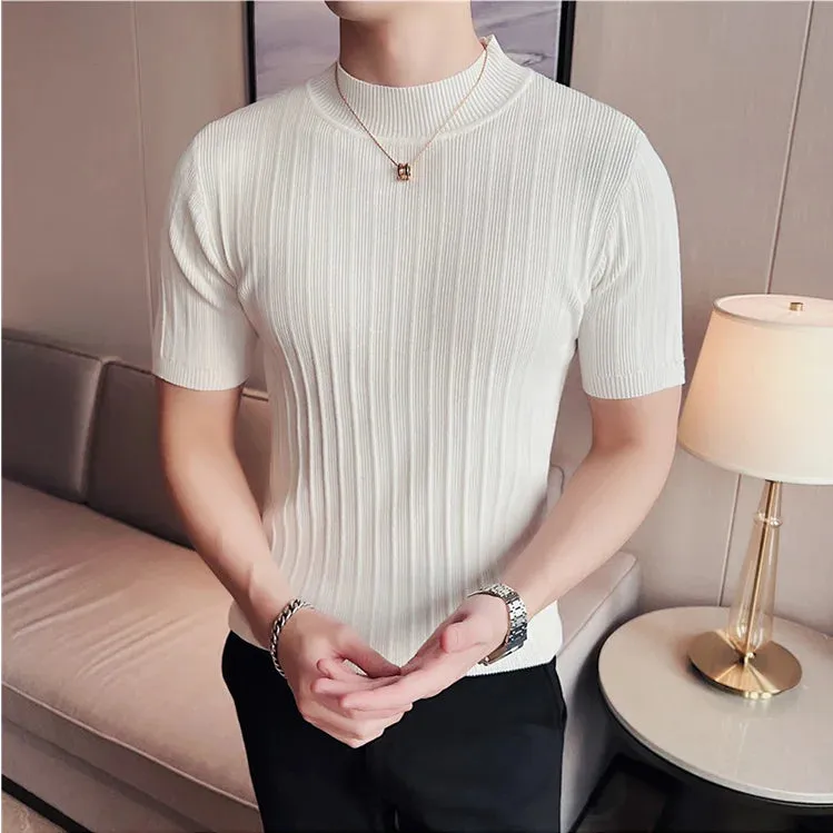 Classy ribbed knit solid mockneck t-shirt turtleneck t-shirt