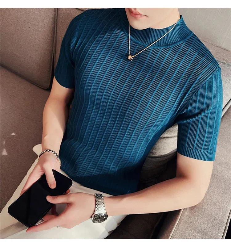 Classy ribbed knit solid mockneck t-shirt turtleneck t-shirt