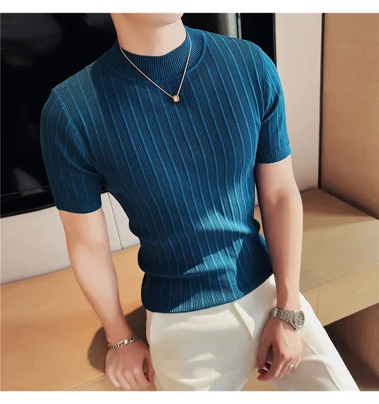 Classy ribbed knit solid mockneck t-shirt turtleneck t-shirt