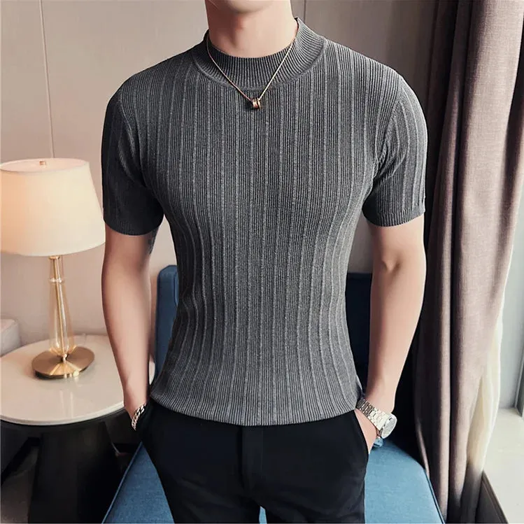 Classy ribbed knit solid mockneck t-shirt turtleneck t-shirt