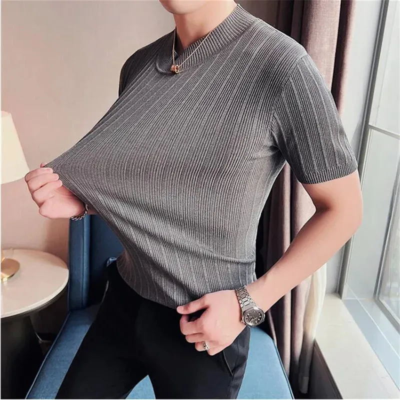 Classy ribbed knit solid mockneck t-shirt turtleneck t-shirt