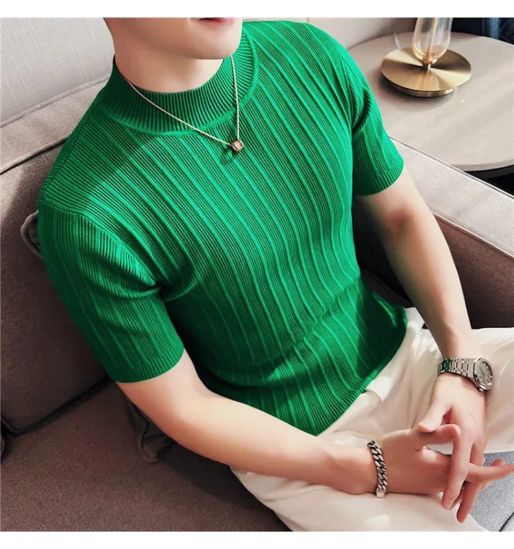 Classy ribbed knit solid mockneck t-shirt turtleneck t-shirt