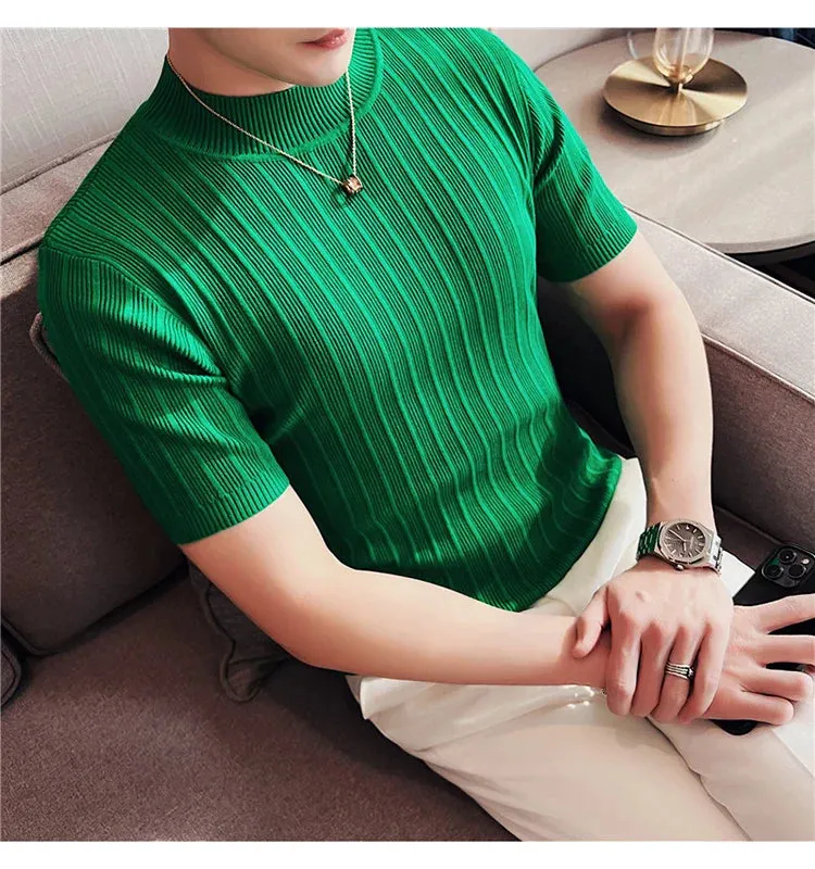 Classy ribbed knit solid mockneck t-shirt turtleneck t-shirt