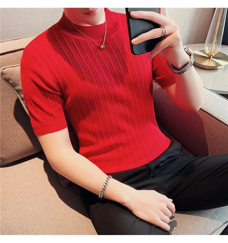 Classy ribbed knit solid mockneck t-shirt turtleneck t-shirt